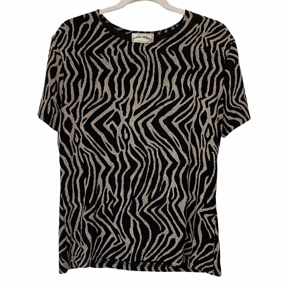 Frazier Lawrence Short Sleeve Top Black and Tan Size Large
